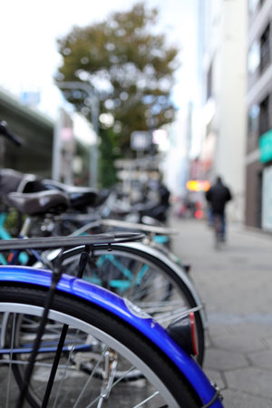 The part of the bicycle parking on the foot path in Japanの写真素材