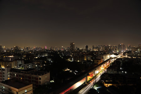 The view of the city from the tall building at night.の写真素材