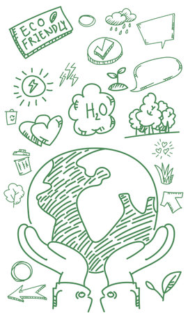 A vector file background featuring ecology-themed doodle drawings.のイラスト素材