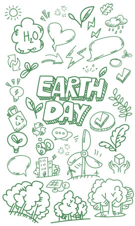 A vector file background featuring ecology-themed doodle drawings.のイラスト素材