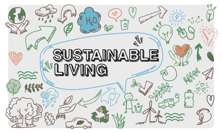 A vector file featuring ecology-themed doodle illustrations.のイラスト素材