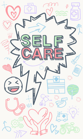 A set of vector files with doodle-style backgrounds featuring health and wellness concepts.