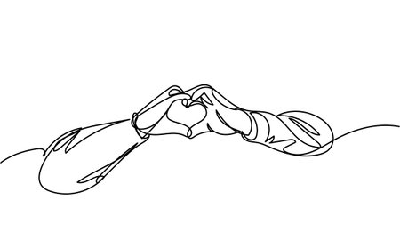 A vector file featuring a continuous line doodle in the shape of heart-shaped hands.のイラスト素材