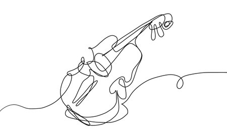 This picture of a Violin, drawn entirely by hand on a tablet, is a continuous line doodle imagined and transformed into a vector file, created without the use of AI.のイラスト素材
