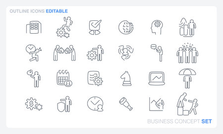 A vector file containing outline icon sets inspired by business concepts.のイラスト素材