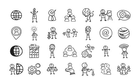 The vector file contains a doodle-style icon set with a business concept themeのイラスト素材