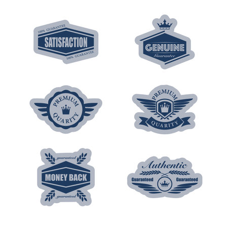 A collection of vintage-style vector badges with text like Guaranteed, Authentic, and others, ideal for use on commercial products.のイラスト素材