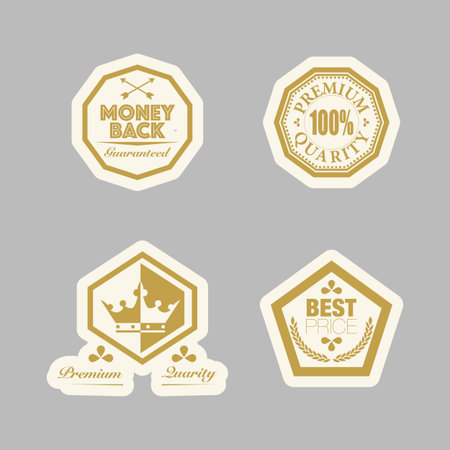 A collection of vintage-style vector badges with text like Guaranteed, Authentic, and others, ideal for use on commercial products.のイラスト素材