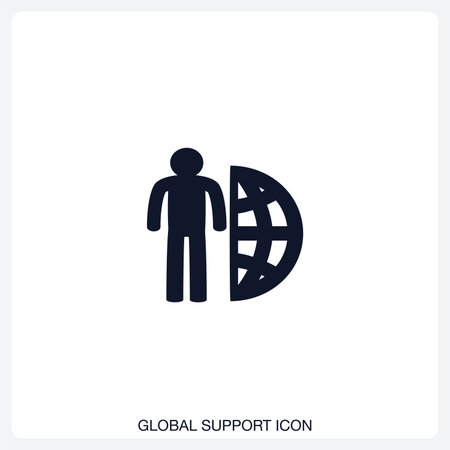 Global Support Icon solid vector icon with a bold, minimal design. Suitable for presentations, websites, apps, infographics, and various digital or print projects.のイラスト素材
