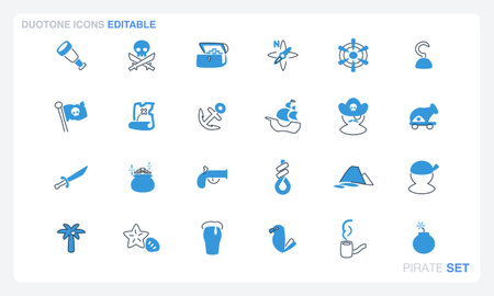 Duotone vector icon in a modern flat style, themed around pirates. Perfect for apps, websites, presentations, and design projects. Fully scalable and editable.のイラスト素材