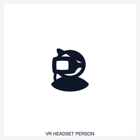 VR Headset Person Icon solid vector icon with a bold, minimal design. Suitable for presentations, websites, apps, infographics, and various digital or print projects.のイラスト素材