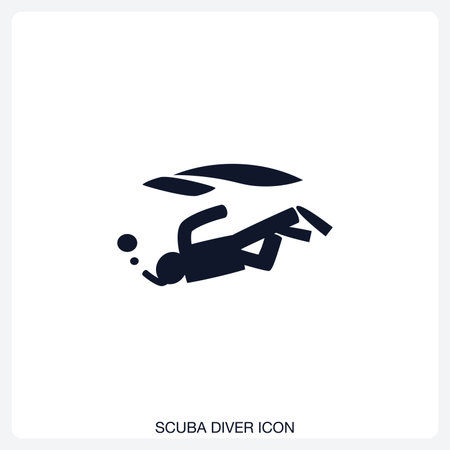 Scuba Diver Icon solid vector icon with a bold, minimal design. Suitable for presentations, websites, apps, infographics, and various digital or print projects.のイラスト素材