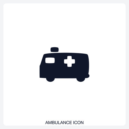 Ambulance Icon solid vector icon with a bold, minimal design. Suitable for presentations, websites, apps, infographics, and various digital or print projects.のイラスト素材