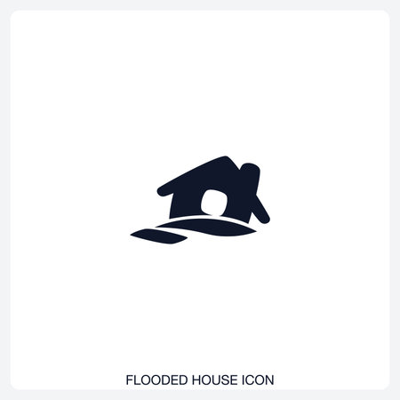 Flooded House Icon solid vector icon with a bold, minimal design. Suitable for presentations, websites, apps, infographics, and various digital or print projects.のイラスト素材