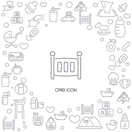 Crib Icon, line style with mosaic icon background, great for web and background use.のイラスト素材