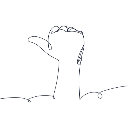 The vector file in continuous contour line style of a hand showing the thumb finger.のイラスト素材