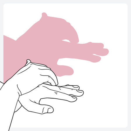 The vector file shows hands creating shadow puppets along with their shadows.のイラスト素材