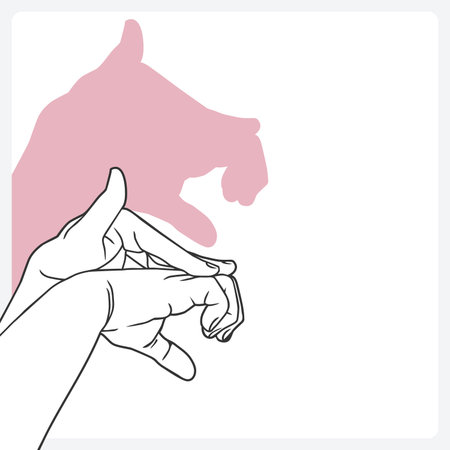 The vector file shows hands creating shadow puppets along with their shadows.のイラスト素材