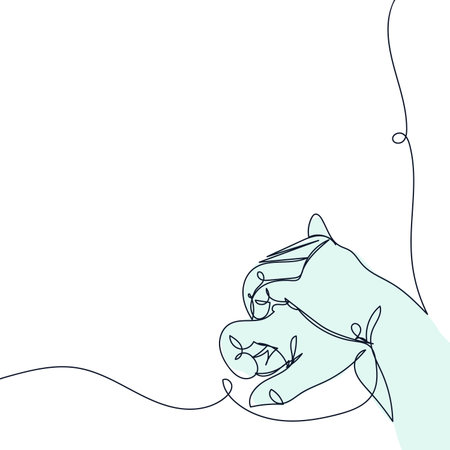 The vector file features a continuous contour line style of a hand creating animal shadow puppets.のイラスト素材