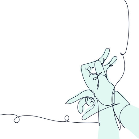 The vector file features a continuous contour line style of a hand creating animal shadow puppets.のイラスト素材