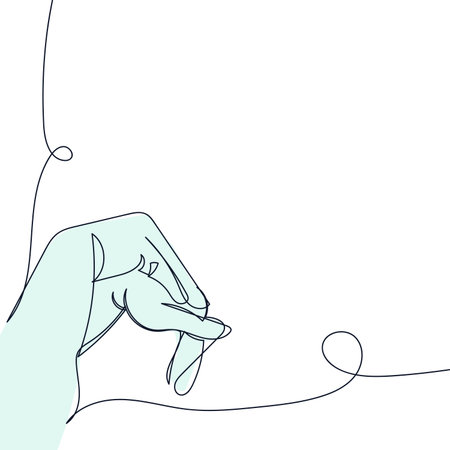 The vector file features a continuous contour line style of a hand creating animal shadow puppets.のイラスト素材