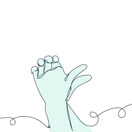 The vector file features a continuous contour line style of a hand creating animal shadow puppets.のイラスト素材