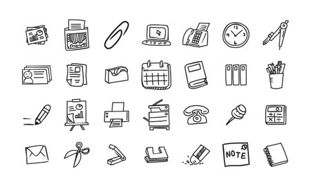 A collection of doodle-style vector icons inspired by everyday desk items.のイラスト素材