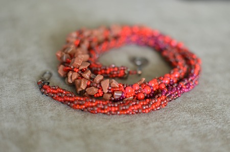 Necklaces of seeds and natural colorful mineralsの写真素材