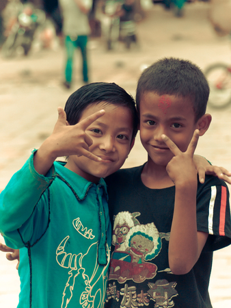 Kathmandu Nepal - 2011 : Boys on the streets of the cityのeditorial素材