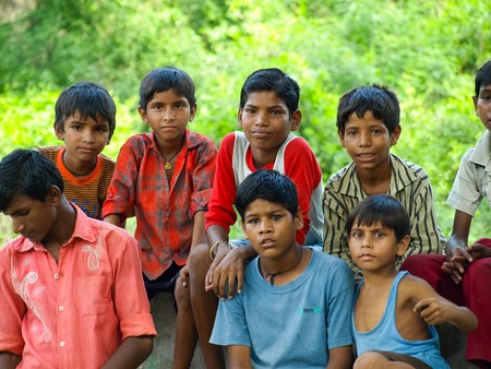 Amroha, Uttar Pradesh, INDIA - 2011: Indian children of slams smilimg boysのeditorial素材