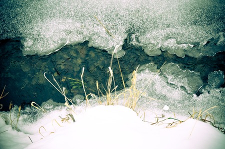 Winter river with snow and iceの写真素材