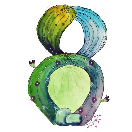 Cactus watercolor illustration of number eight, from cactiの写真素材