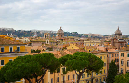Panorama of Rome city with ancient buildings and treesの写真素材