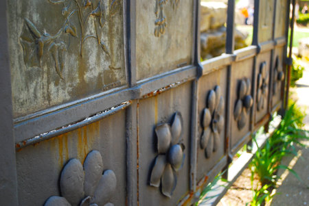 Iron Gate with Flowersの写真素材