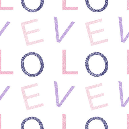LOVE on a white background. Seamless pattern. vector text Hand drawn lines. Valentine Day decoration pattern. Wrapping paper pattern.のイラスト素材