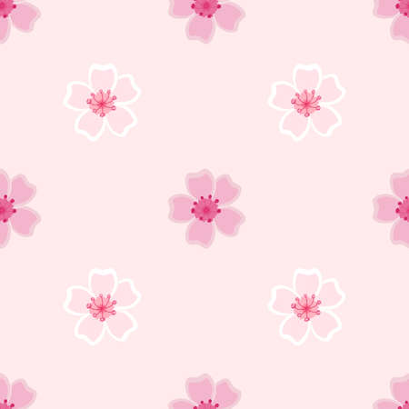 Sakura on a pink background. Sakura in the form of a vector. Seamless pattern. Fabric pattern. Flower wrapping paper.のイラスト素材