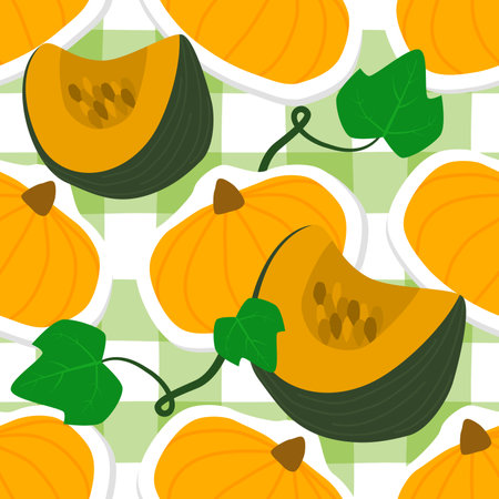 Pumpkin with seamless background. Scottish pattern background. Pumpkin vector. Wrapping paper pattern. Patterns for decorating wallpaper, banners.のイラスト素材