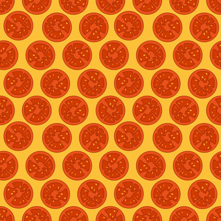 Seamless pattern with sliced tomatoes. Wrapping paper pattern. Food wrapping paper. Vegetable vector.のイラスト素材