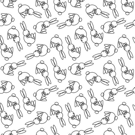 Abstract seamless pattern with rabbits. Line style. Easter Day. Wrapping paper pattern.のイラスト素材