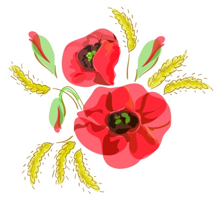 Summer bouquet with red  poppies and ears.のイラスト素材