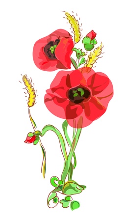 Bouquet with poppies and ears.のイラスト素材