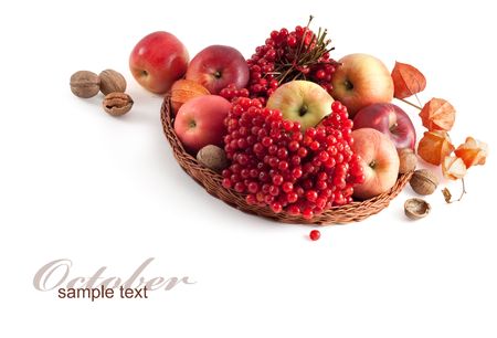 basket with fruit and nutsの写真素材