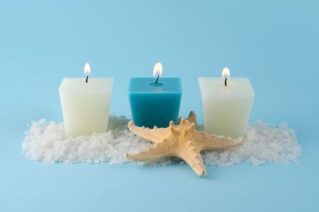 spa accessories on a blue backgroundの写真素材