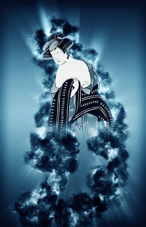 Japanese-style beauty in the smokeの写真素材