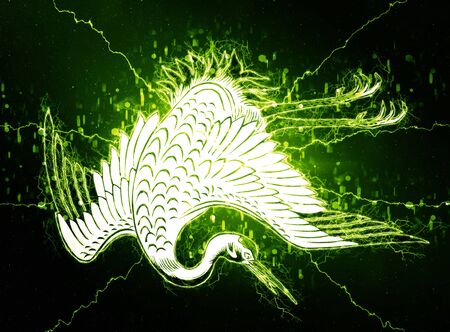 A crane facing the lower right of the cyber feelingの写真素材