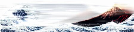 Waves and mountains with a sense of speedの写真素材