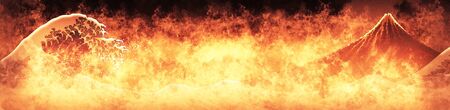 Waves and mountains in a violent flameの写真素材