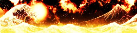 Waves and mountains of the feeling of burning violentlyの写真素材