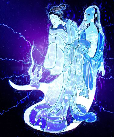 Ghosts and Kimono Beautyの写真素材