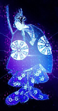 a person in a blue cyber-like kimonoの写真素材
